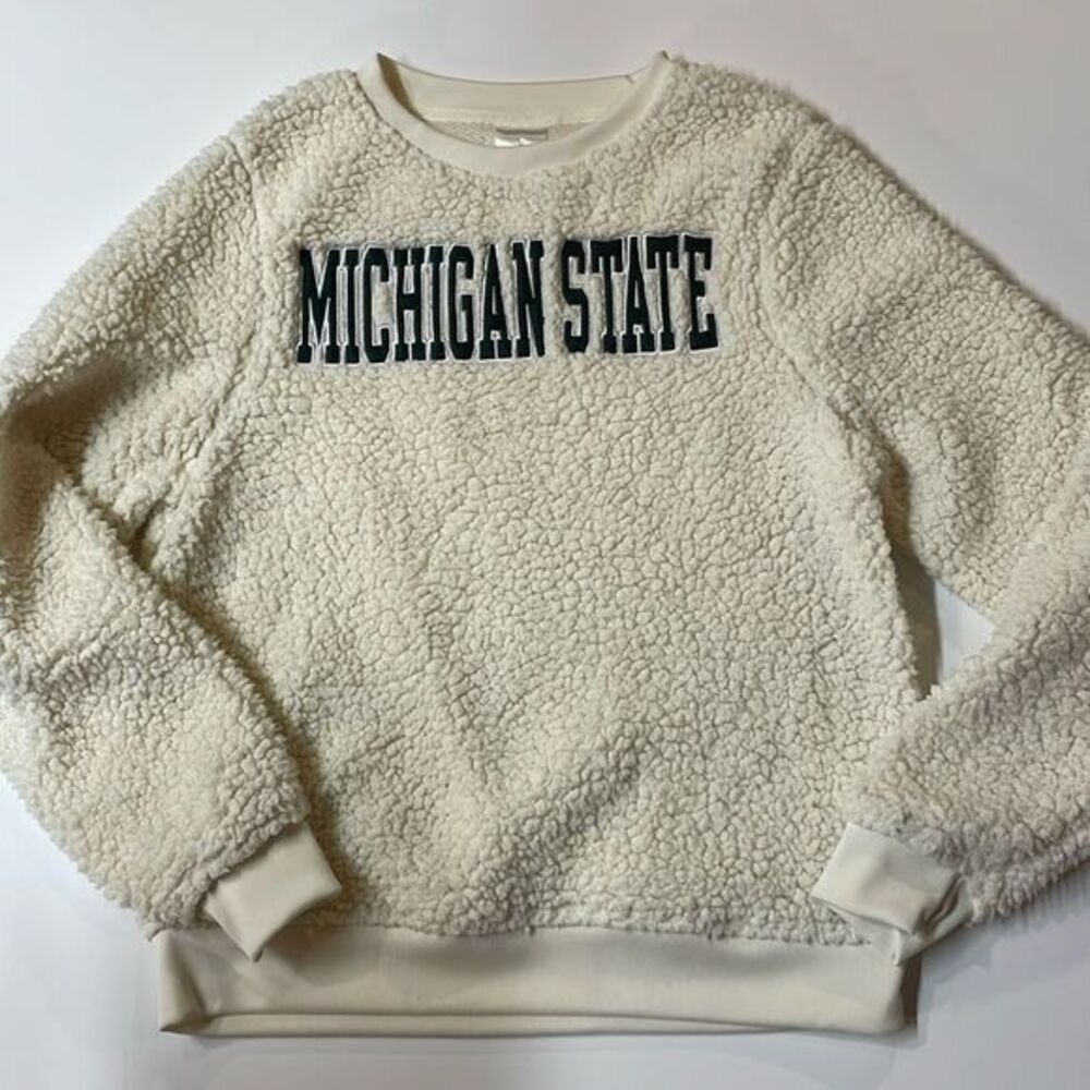 Michigan State Sherpa Fleece Sweatshirt Cream Cozy Pullover Sz S/M